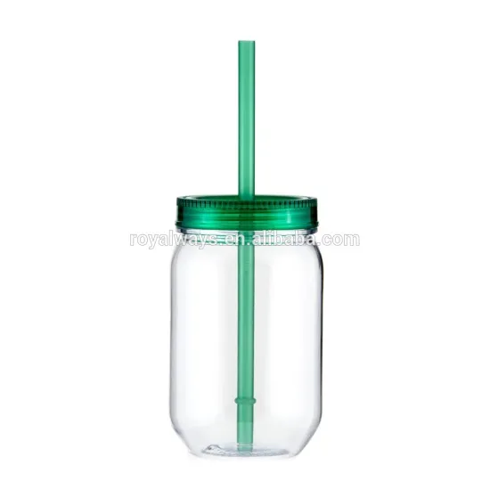 16oz/20oz/24oz Single Wall Mason Jar Smoothie Cup with Straw