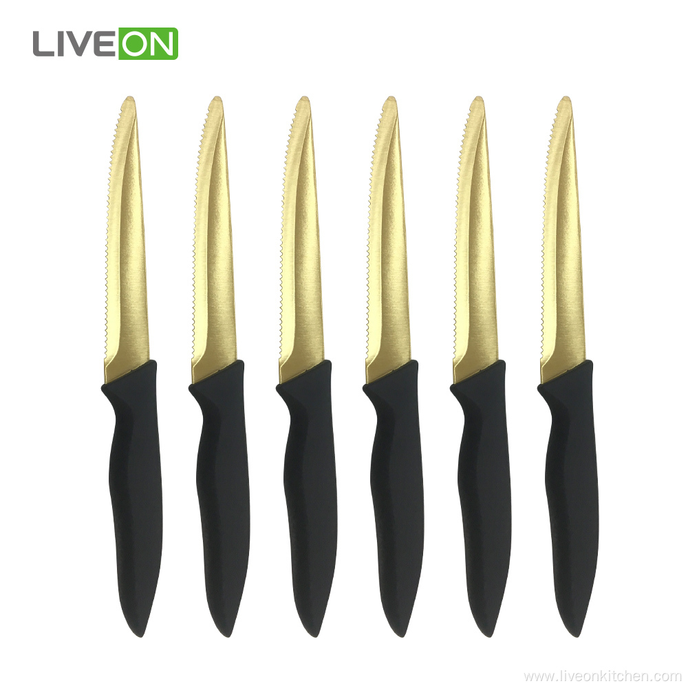 Gold Titanium Coating Steel Plastic Handle Steak Knife