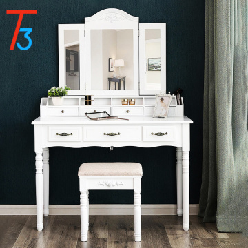 dressing makeup desk with drawers cushioned stool