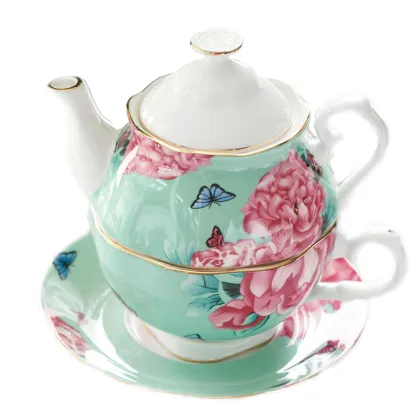 Vintage Ceramic Royal Tea Set for One Person: Teapot and Cup