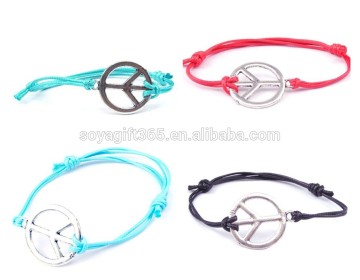 2PCs Silver Alloy Peace Symbol Faux Suede Leather Cord Charm Bracelets