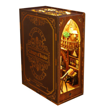 CuteBee Exquisite DIY Wooden Bookshelf with LED Night Light