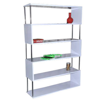 Wooden bookcase, MDF high glossy top and stainless steel frame, measures 1200 x 345 x 1775mm