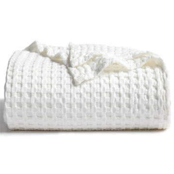 Waffle Cotton Blankets Queen Size Bamboo Cooling Blanket Lightweight Bed Blanket