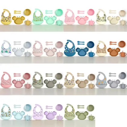 Crab Plate 6pcs Silicone Feeding Set Baby Tableware