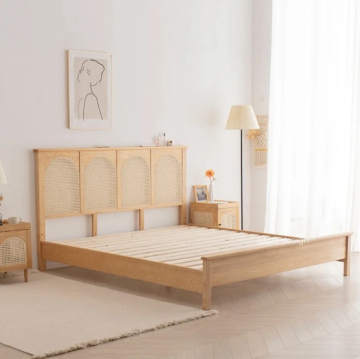 Nordic Style Modern Simple Master Bedroom Creative Homestay Double 1.8m Solid Wood Rattan Bed