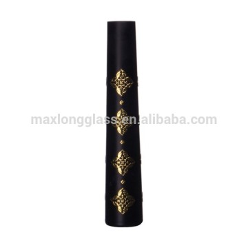 Black Tall Flower vase with Gold Flower Decoration