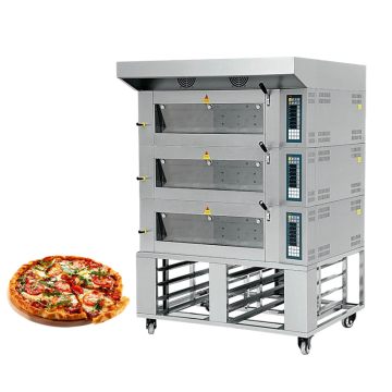 Ketuhar pizza elektrik 3-dek borong dengan 6 dulang untuk penggunaan kedai roti perindustrian komersial