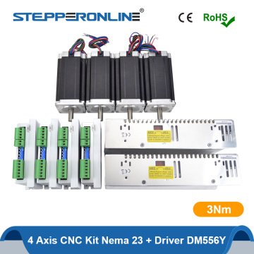 STEPPERONLINE 4 Axis CNC Router Kit 3Nm Nema 23 Stepper Motor 4.2A 113mm & Stepper Driver DM556Y & 2pcs Power Supply 350W 48V