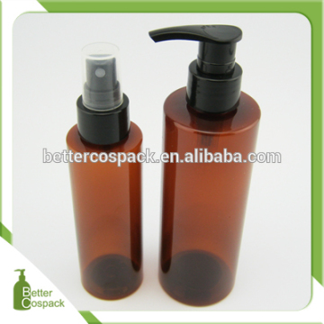 220ml amber color plastic bottle PET cosmetic bottle with black pump