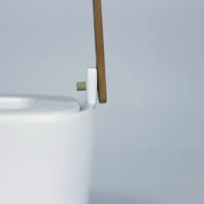 Modern White Porcelain Teapot with Bamboo Handle and Stainless Steel Infuser - 20Oz