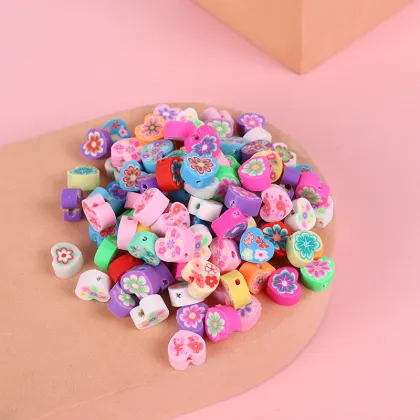 1000pcs Flat Round Love-Shaped Flower Polymer Clay Beads Kit for Bracelet Making