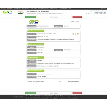 Datos aduaneros de importación de caucho compuesto