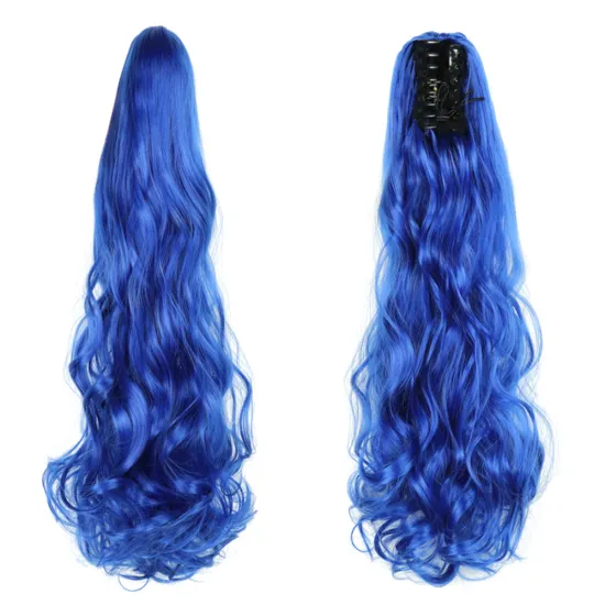 Wholesale Grey Curl Natural Wave Claw-Clip Drawstring Ponytail Extension Hairpiece Synthetic Hair Ponytails For Women Girl