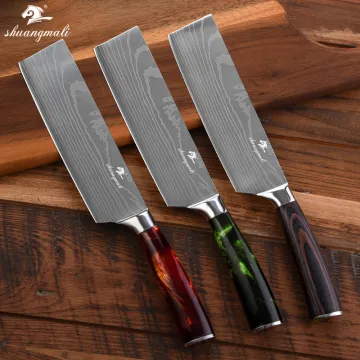 Shuangmali 6.5 Inch Vegetable Kitchen Knife Laser Pattern 4Cr13 Steel Chef Slicing Knives Utility Japanese Cleaver Usuba Knife