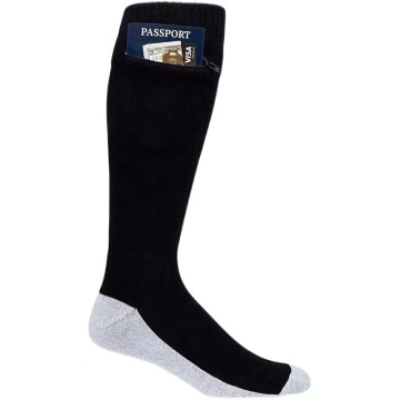 Custom Men's Black Socks with Zipper Pocket - Solid Color Crew Socks