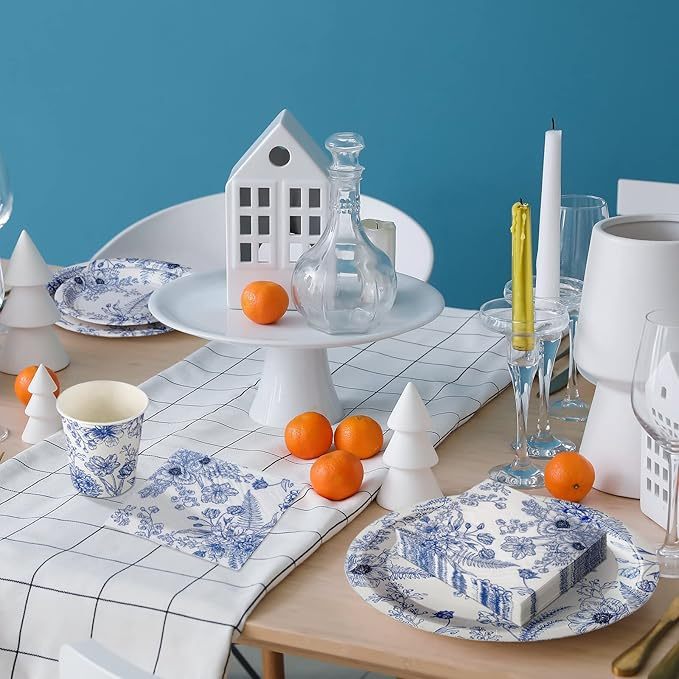 250 - piece Blue Disposable Plates and Napkins Set with Floral Pattern