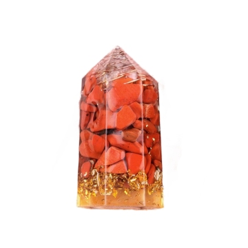 Red Jasper Chip Stone Resin Hexagonal Prism Ornament for Home Decor