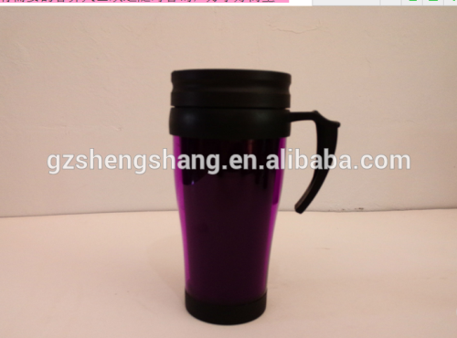 Hot sales 450ml double wall mug,plastic mug with handle and lid(bpa free 100%)