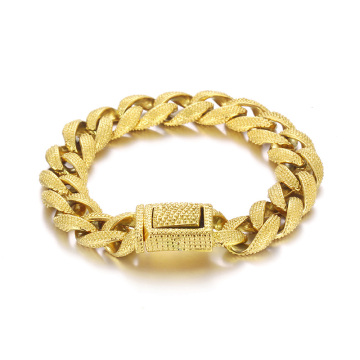 KALEN Men Retro Stainless Steel Cuban Links Bracelet 220mm Grainy Surface