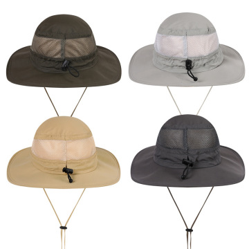 Fisherman Quick Dry Outdoor Bucket Hat with String and Large Broad Brim