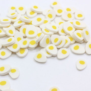 Mignon jaune blanc oeuf tranche en forme de pâte polymère à la main artisanat décor charmes Nail Arts partie du corps ornement Slime