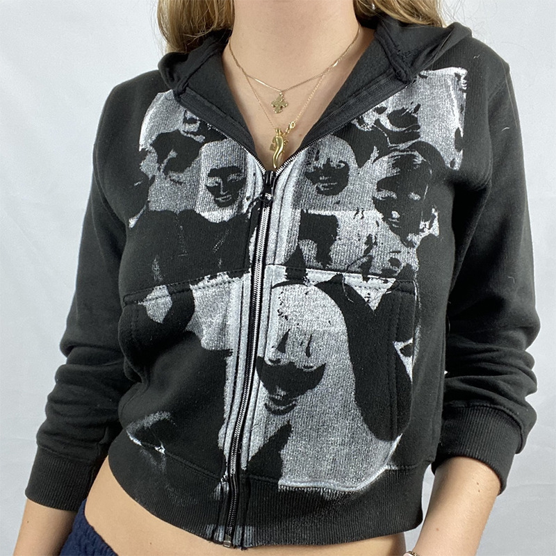 Vintage Print Retro Zipped Track Jacket