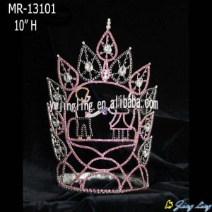 Pink Rhinestone Tall Full Round Pageant Crown