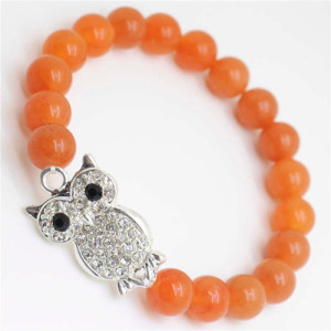 Red Aventurine Gemstone Bracelet with Diamante alloy Owl Piece