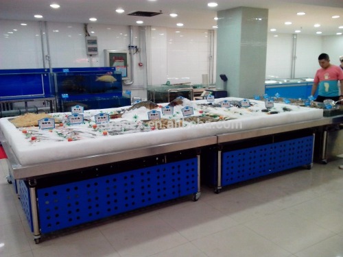 APEX custom make commercial supermarket restaurant stainless steel frozen fresh grouper fish display table