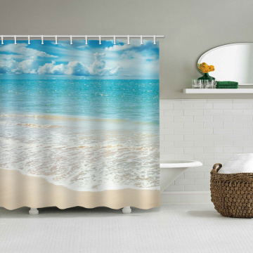 Sea Wave Beach Waterproof Shower Curtain Blue Ocean Bathroom Decor Shower Curtain with Hooks