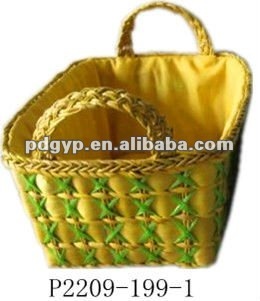 Beautiful colorful corn husk with wide board storage basket
