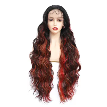 X-TRESS Long Wavy Ombre Colored Synthetic Hair Wigs For Women Middle Part Lace Synthetic Wig Heat Resistant Synthetic Hair