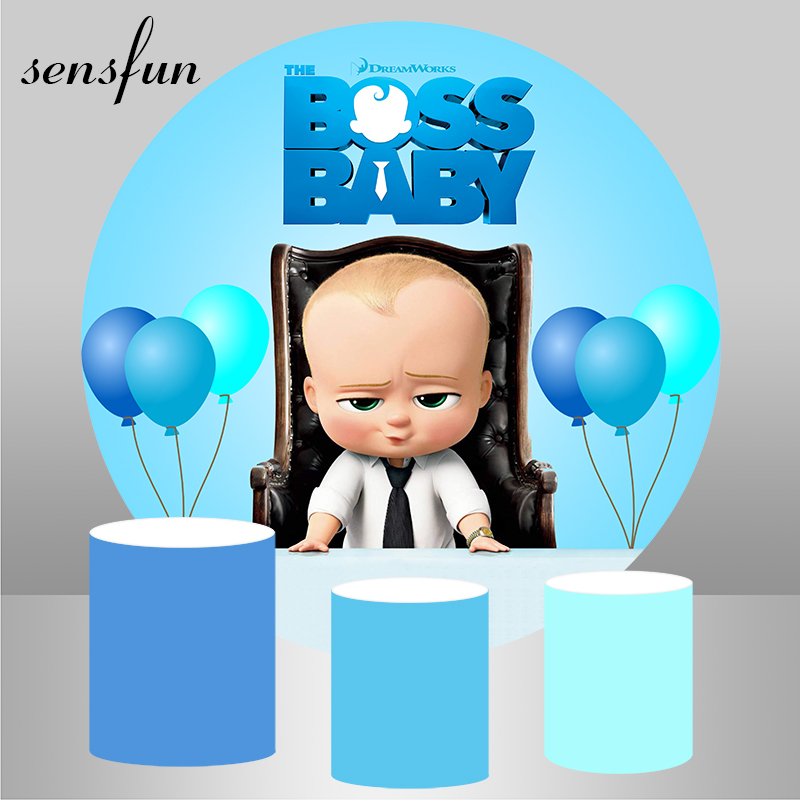 Round Scene Little Men Boss Baby Birthday Party Backdrops Blue Theme Balloons Photography Backgrounds Circle Decor Banner Custom