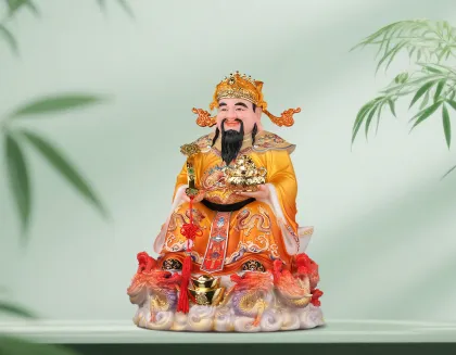White-Marble Seated God of Wealth Nine-Dragons
