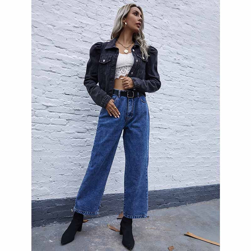 Women's Long-Sleeve Cropped Jean Jacket