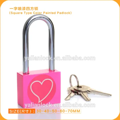 New Brady Safety Square Type Color Painted Heart Logo Hardened Long Shackle Atomic Key iron Padlock