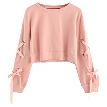 Frauen lässig schnüren Langarm Pullover Top