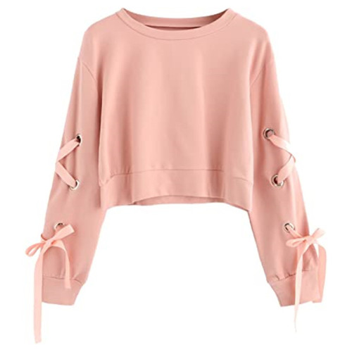 Women's Casual Lace Up Long Sleeve Pullover Top