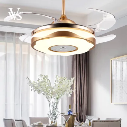 Golden Iron Round Restaurant Ceiling Fan with Pendant Lights