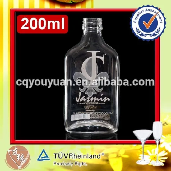 Spirit whisky vodka screw cap flask 200ml clear glass packaging small empty bottle for liquor