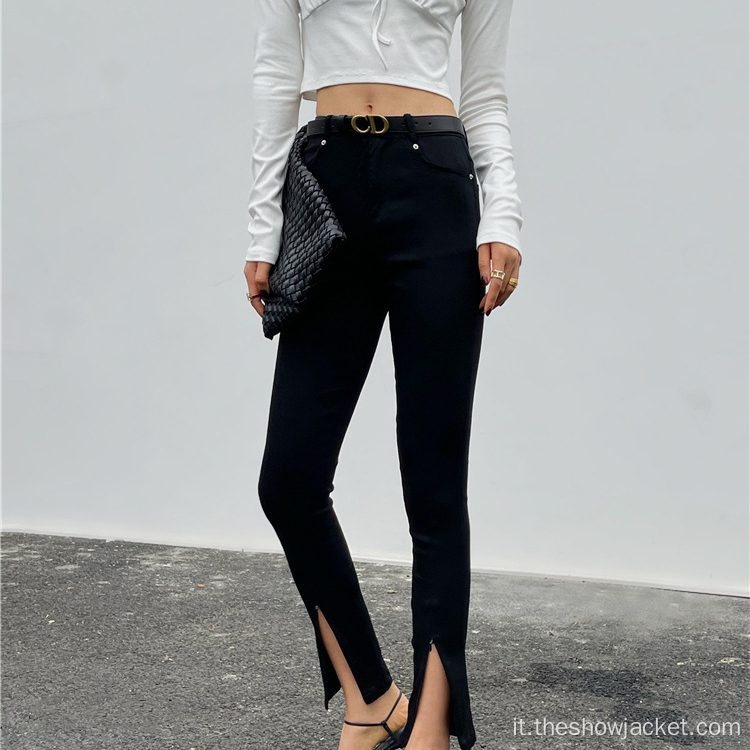 Nuovi arrivi Black Long Slit Skinny Pants