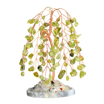 Raw Peridot Willow Copper Wire Agate Base Lucky Tree Spiritual Meditation Energy Room Office Desk Decor