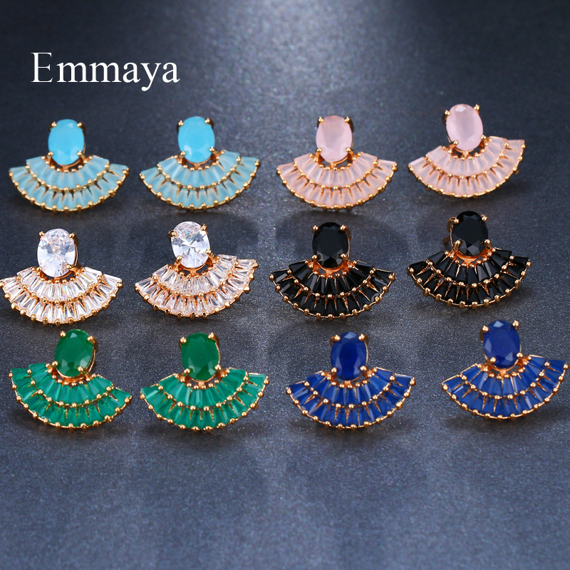 Emmaya Shiny Stud Earrings 6 Colors for Women Sectoral Jewelry Fashion Blossom Boucle D'oreille Femme Wedding Gift