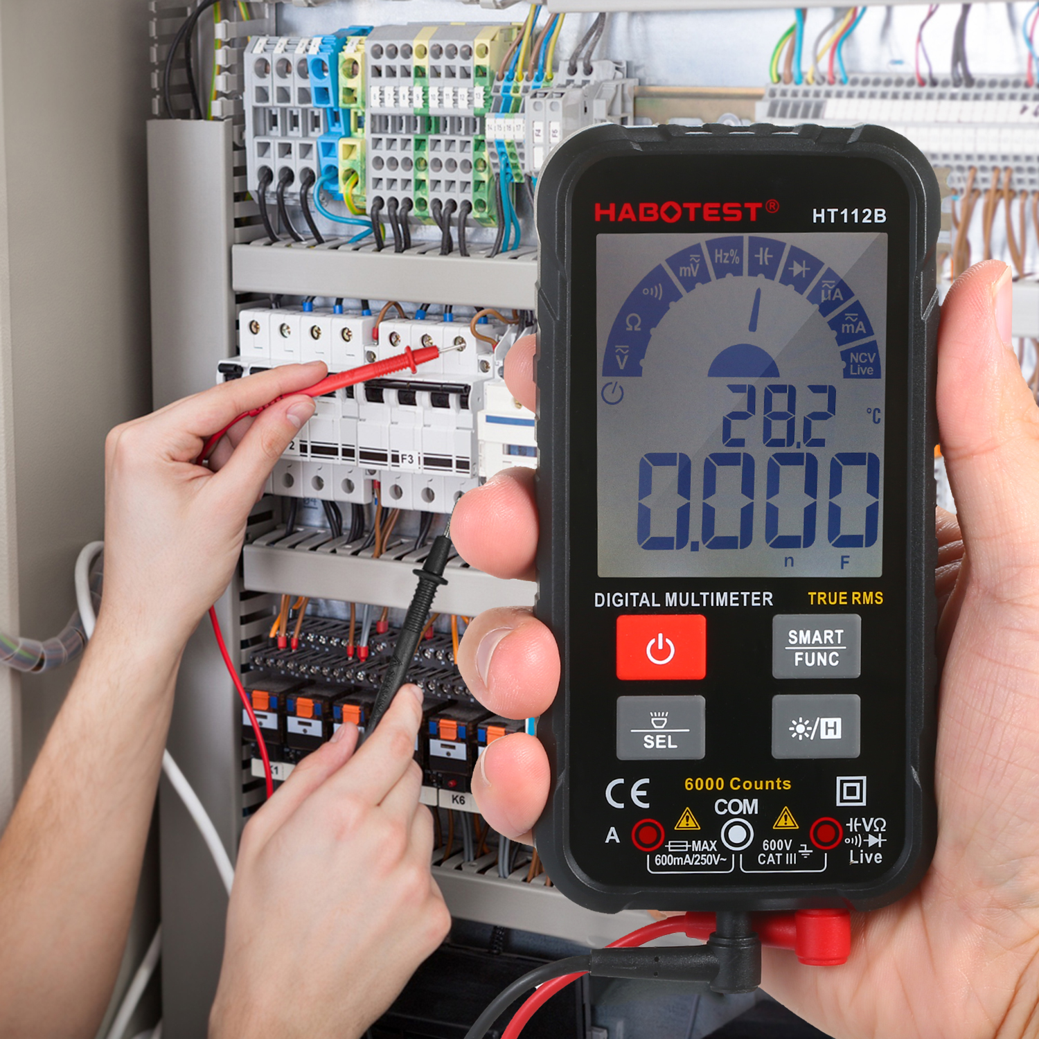 HT112 600V Digital Multimeter Tester Intelligent 6000 Counts TRMS Multimeter Digital LCD Display AC/DC Advance Multimetro Tester