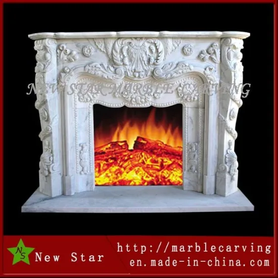 Indoor Round Marble Fireplace Gas Fired Decorative Marble Fireplace Surround