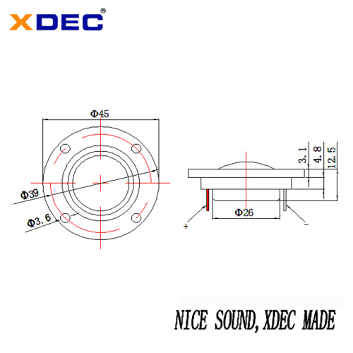 1.77 inch 45mm 6Ohm 15w tweeter speaker