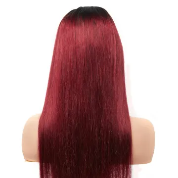 Arebella Dropshipping Vendor High Density Natural Hair Line  18inch  T1B/99J 4*4  Lace Front   Wigs