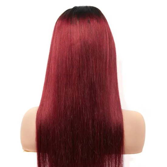 Arebella Dropshipping Vendor High Density Natural Hair Line  18inch  T1B/99J 4*4  Lace Front   Wigs