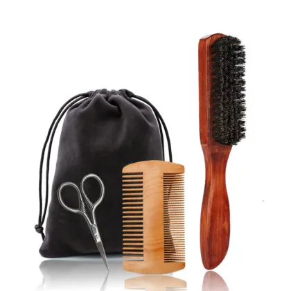 Wooden Men Shaving Beard Comb Brush Set for Care and Grooming